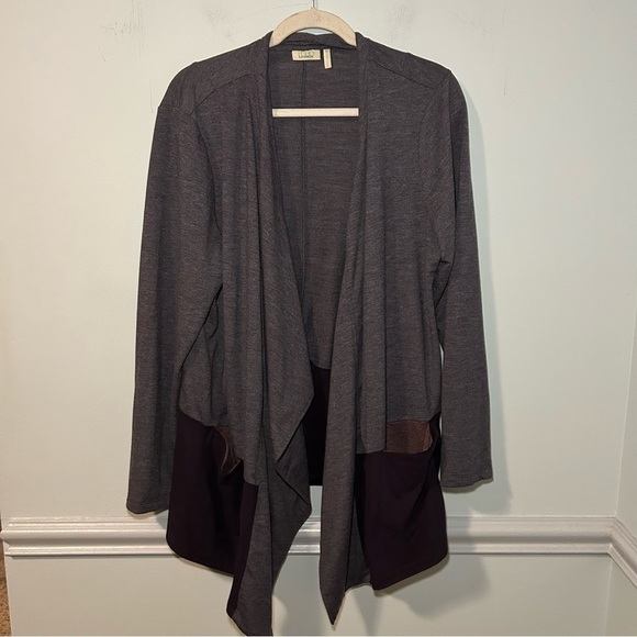 LOGO Lounge Purple Plum Asymmetrical Draped Open Front Cardigan Size XL - Picture 2 of 10